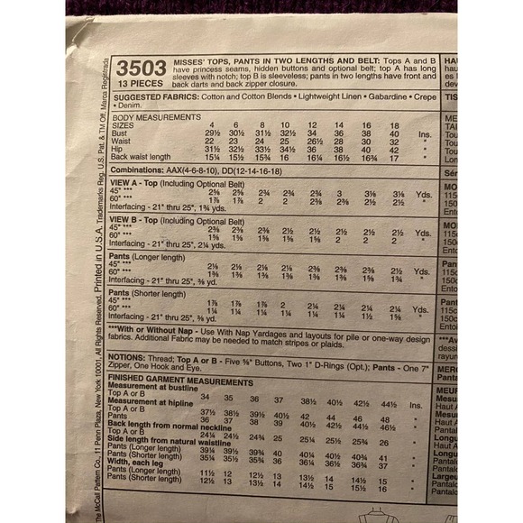 McCalls Sewing pattern3503 suit sewing pattern sz 12 14 16 18 - Picture 4 of 6